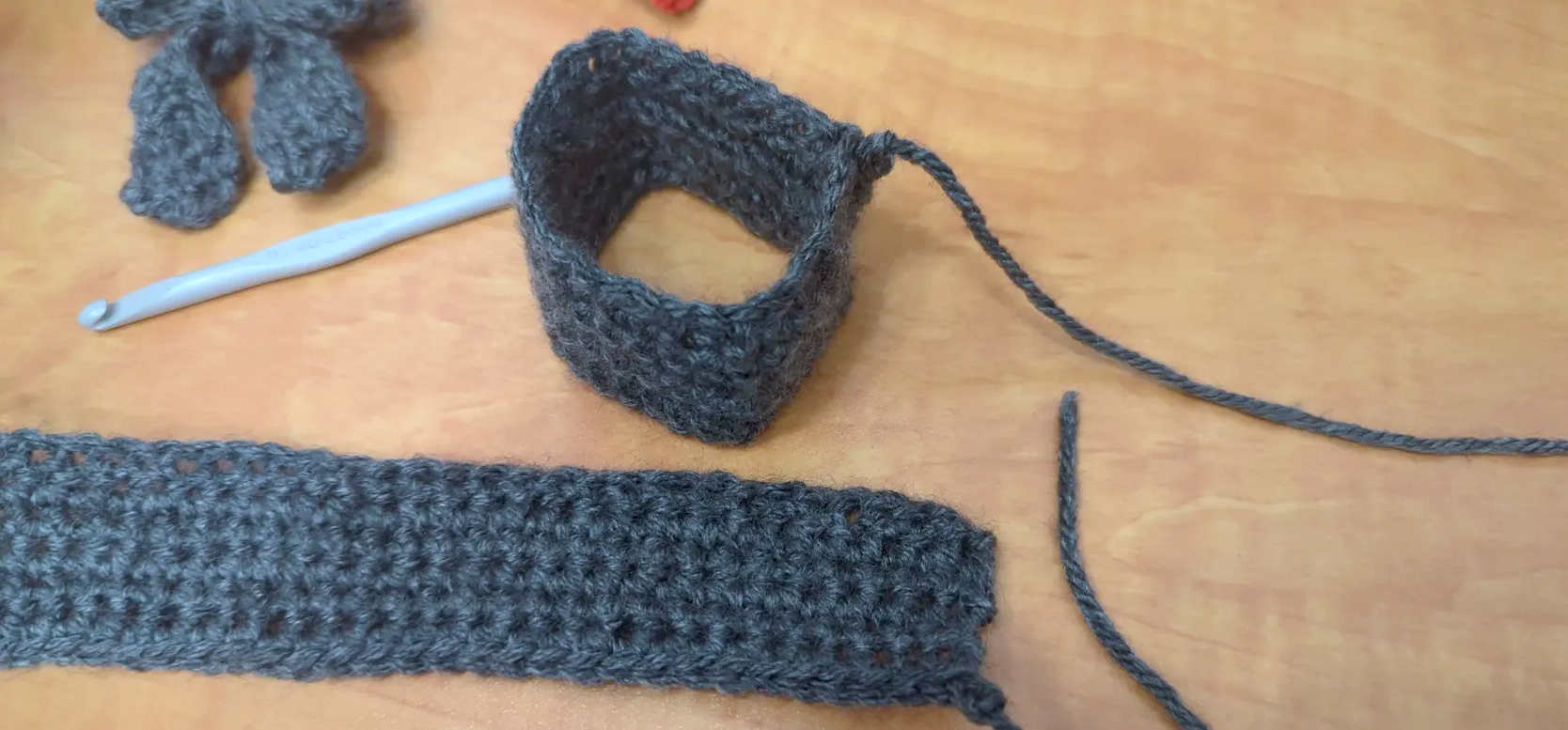 Two parts of a crochet ribbon.